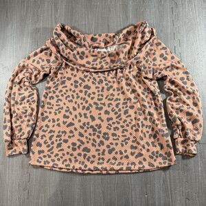 Ee:some Women’s Thermal Knit Orange Leopard Print Off The Shoulder Slouchy Top M